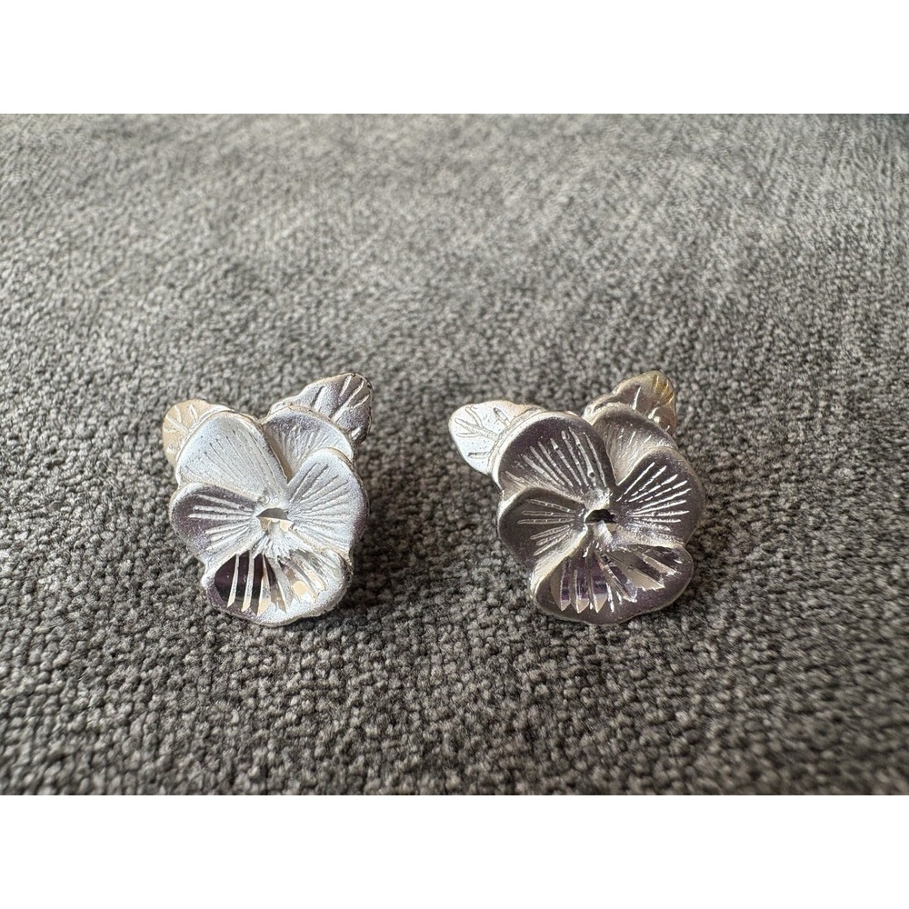 Vintage Sterling Pansy‎ Flower Post Earrings 925 Sterling Silver